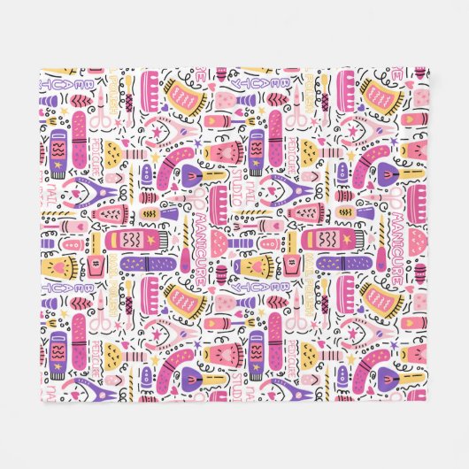 Niedliches Gekritzel-Maniküre-Muster Fleecedecke (Vorderseite (Horizontal))