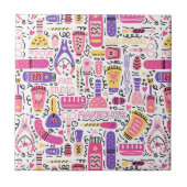 Niedliches Gekritzel-Maniküre-Muster Fliese (Vorderseite)