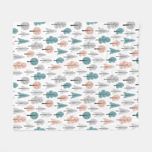 Niedliches Gekritzel-Waldmuster Fleecedecke (Vorderseite (Horizontal))