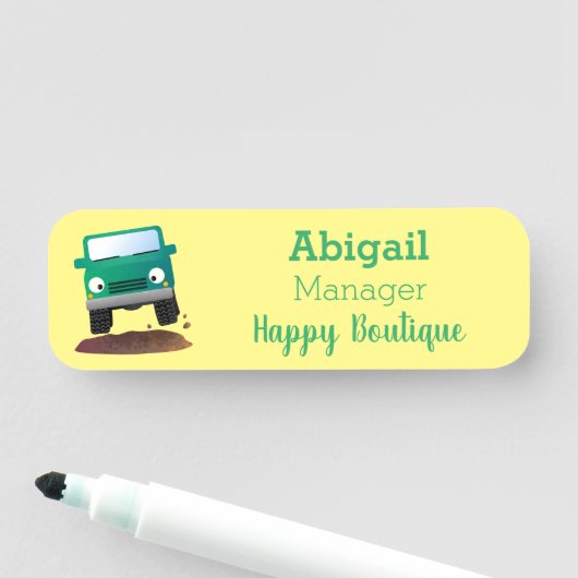 Niedliches Geländefahrzeug Cartoon Namensschild (Beispiel)