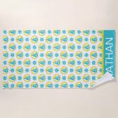 Niedliches Gelb- und Blaues Nautikmuster Personali Strandtuch (Vorderseite)