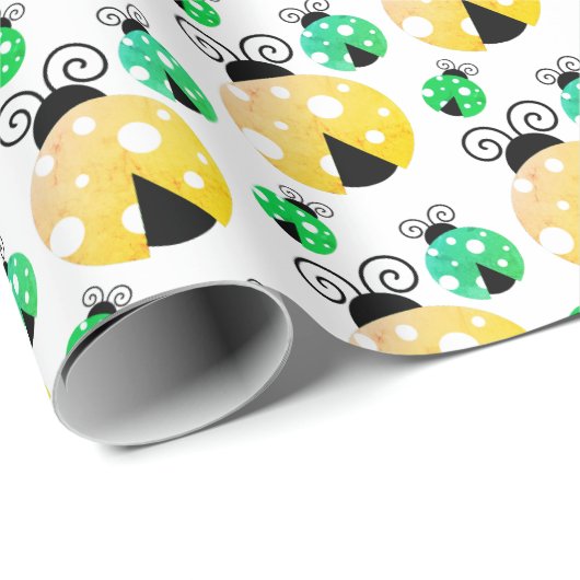 Niedliches Gelb- und Grünes Ladybugs-Muster Geschenkpapier (Rolleneckpunkt)