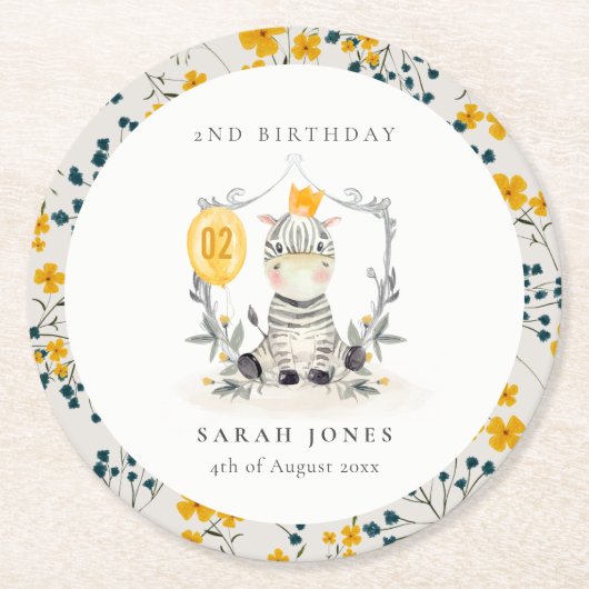 Niedliches Gelbbaby Zebra Foliage jedes Lebensalte Runder Pappuntersetzer (Vorderseite)