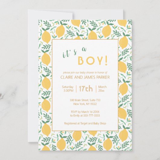 Niedliches Gelbblätterblatt | Boy Baby Dusche Einladung (Vorderseite)