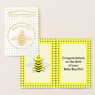 Niedliches Gelbes Baby Bee Neutral Herzlichen Glüc Folienkarte