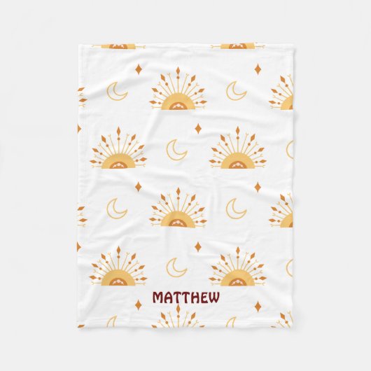 Niedliches gelbes Boho Celestie Nahtloses Muster Fleecedecke (Vorderseite)