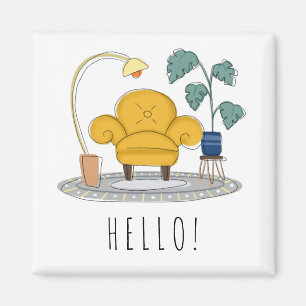 Niedliches Gelbes Couch Hallo Magnet