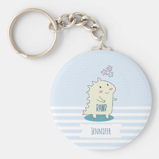 Niedliches Gelbes Dino mit glücklichen Sternen Schlüsselanhänger (Vorne)