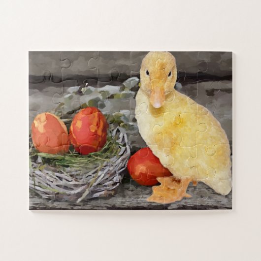 Niedliches Gelbes Enckling Ostereier Nest Wasserfa Puzzle (Horizontal)