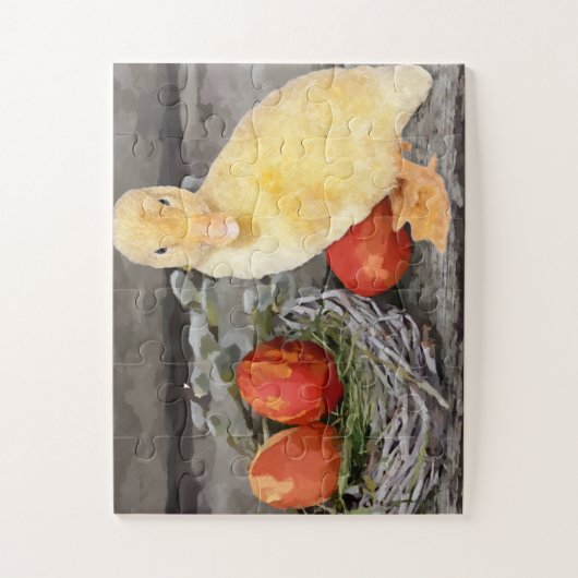 Niedliches Gelbes Enckling Ostereier Nest Wasserfa Puzzle (Vertikal)