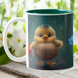 Niedliches gelbes Ente in Regen Zitat Personalisie Zweifarbige Tasse