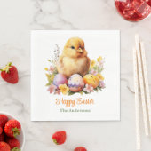 Niedliches Gelbes Hühnchen mit Eiern Serviette (Beispiel)