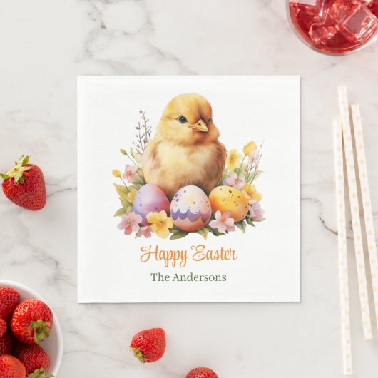 Niedliches Gelbes Hühnchen mit Eiern Serviette (Beispiel)