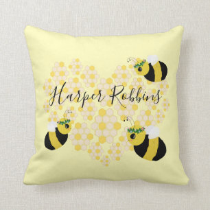 Niedliches gelbes Hummelbett Honeycomb Herz Babyzi Kissen