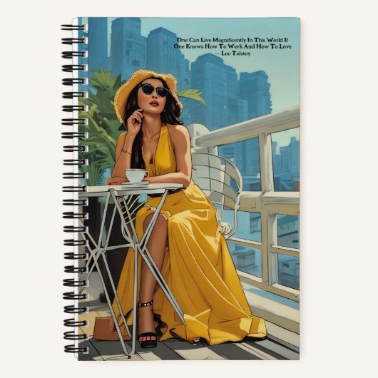 Niedliches gelbes Kleid Kaffee Leo Tolstoi Zitat J Notizblock (Vorderseite)