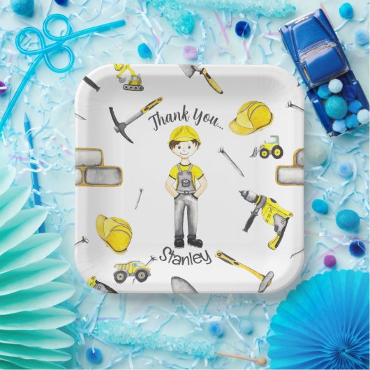 Niedliches gelbes Konstruktionsmuster Pappteller (Party)