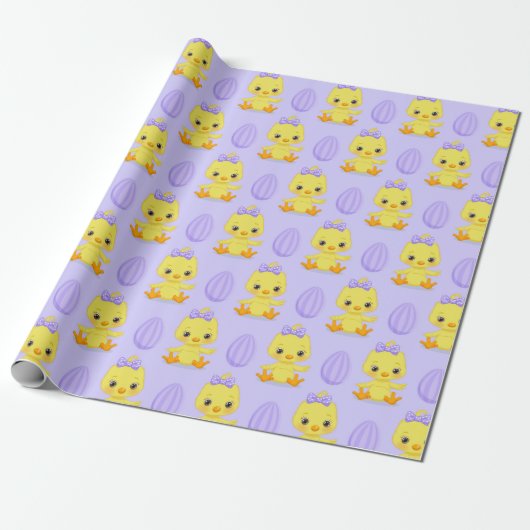 Niedliches Gelbes Lila Ostermuster Geschenkpapier (Ungerollt)
