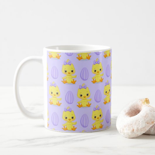 Niedliches Gelbes Lila Ostermuster Kaffeetasse (Mit Donut)