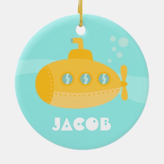 Niedliches gelbes Unterseeboot, Unterwasser, für Keramikornament (Hinten)