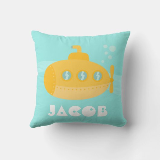 Niedliches gelbes Unterseeboot, Unterwasser, für Kissen (Rückseite)