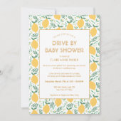 Niedliches gelbes Zitronenlaufwerk mit Babydusche Einladung (Vorderseite)