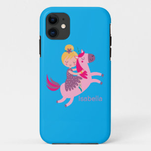 Niedliches Gelbhaariges Girl Reiten auf einem Einh Case-Mate iPhone Hülle