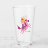 Niedliches Gelbhaariges Girl Reiten auf einem Einh Glas (Rückseite)