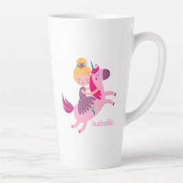 Niedliches Gelbhaariges Girl Reiten auf einem Einh Milchtasse