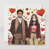 Niedliches gemischtes Paar am Valentinstag Feiertagskarte (Vorderseite)
