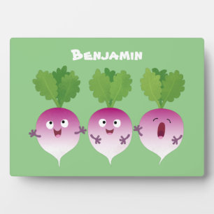 Niedliches Gemüsetrio mit Cartoon Fotoplatte