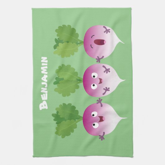 Niedliches Gemüsetrio mit Cartoon Geschirrtuch (Vertikal)