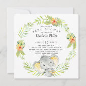 Niedliches Gender Neutral Dschungel Elephant Babyd Einladung (Vorderseite)