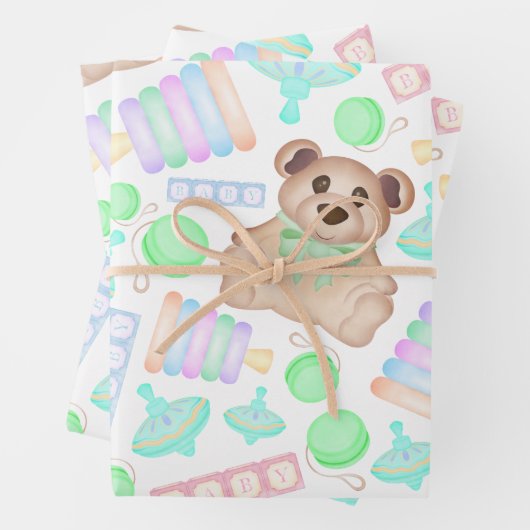 Niedliches Gender Neutral Teddy Bear Baby Geschenkpapier Set (Beispiel)