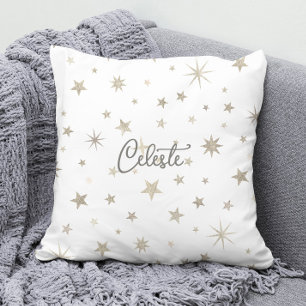 Niedliches Gender Neutral White Silver Star Elegan Kissen