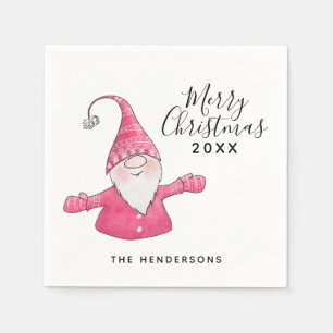 Niedliches Genom in Pink Frohe Weihnachten Serviette
