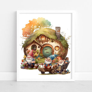 Niedliches Genom, Pilz und glückliches Haus Poster