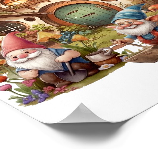 Niedliches Genom, Pilz und glückliches Haus Poster (Ecke)