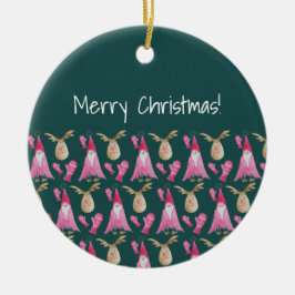 Niedliches Genom und Rentier mit rosa Handschuh Keramik Ornament