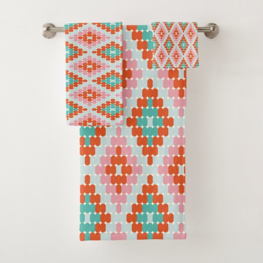 Niedliches geometrisches Diamantmuster Aquamarin r Badhandtuch Set (Insitu)