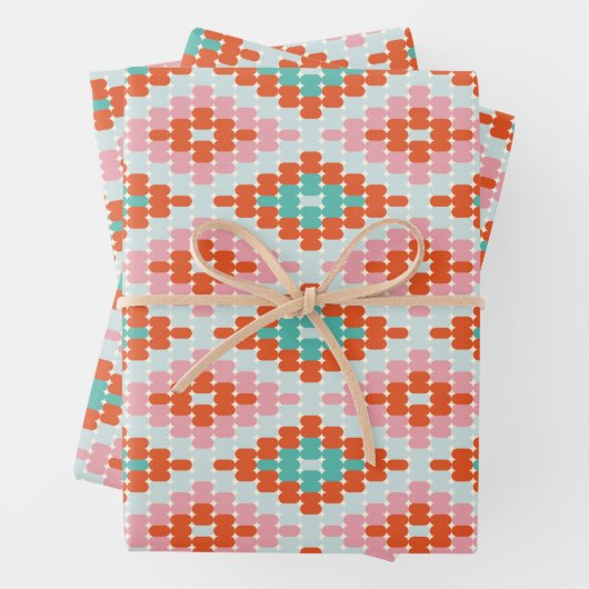 Niedliches geometrisches Diamantmuster Aquamarin r Geschenkpapier Set (Beispiel)