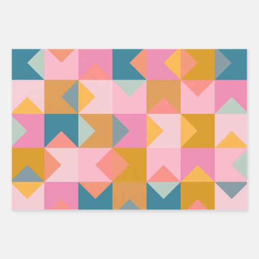 Niedliches geometrisches Muster in Aquamarin rosa Geschenkpapier Set (Vorderseite 3)