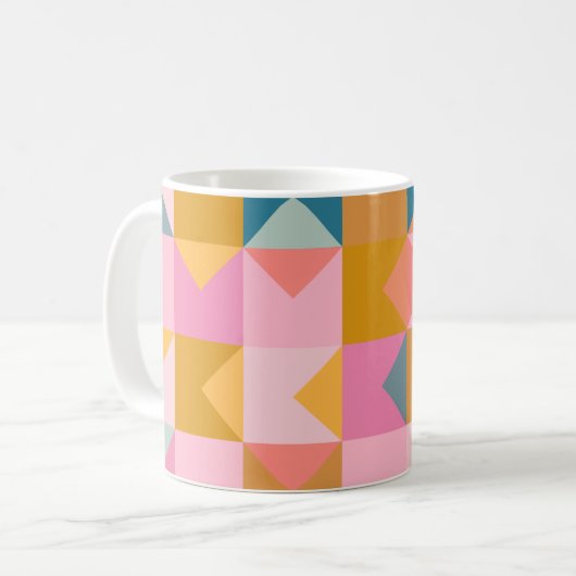 Niedliches geometrisches Muster in Aquamarin rosa Kaffeetasse (Vorderseite Links)