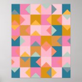 Niedliches geometrisches Muster in Aquamarin rosa  Poster (Vorne)