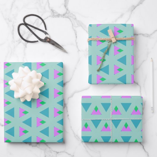 Niedliches geometrisches Muster Turquoise Lila Geschenkpapier Set (Vorderseite)
