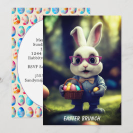 Niedliches gepresstes Bunny & Basket Brunch Einladung
