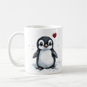 Niedliches Geschenk, kleiner Pinguin mit Herz, eig Kaffeetasse