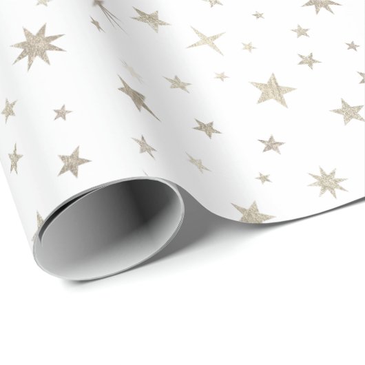 Niedliches Geschlecht Neutral White Silver Star Ba Geschenkpapier (Rolleneckpunkt)