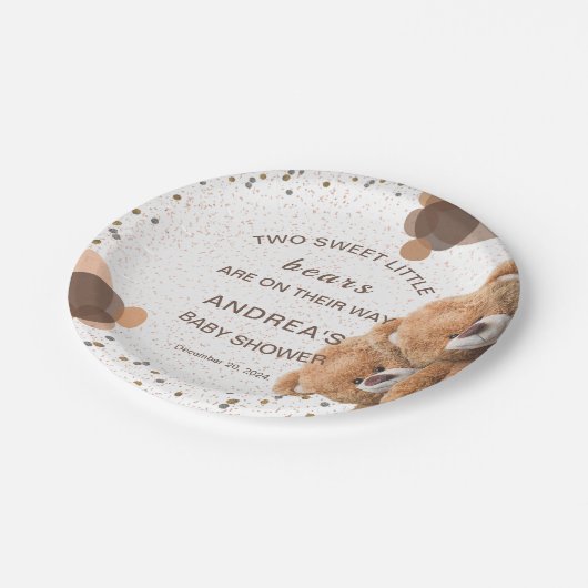 Niedliches Geschlecht Neutral-Zwillingsbärendusche Pappteller (Schrägansicht)