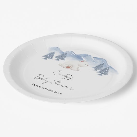 Niedliches Geschlecht neutrale Winterpolarbärendus Pappteller (Schrägansicht)