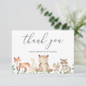 Niedliches Geschlecht neutrale Woodland-Tiere Kind Dankeskarte (Stehend Vorderseite)
